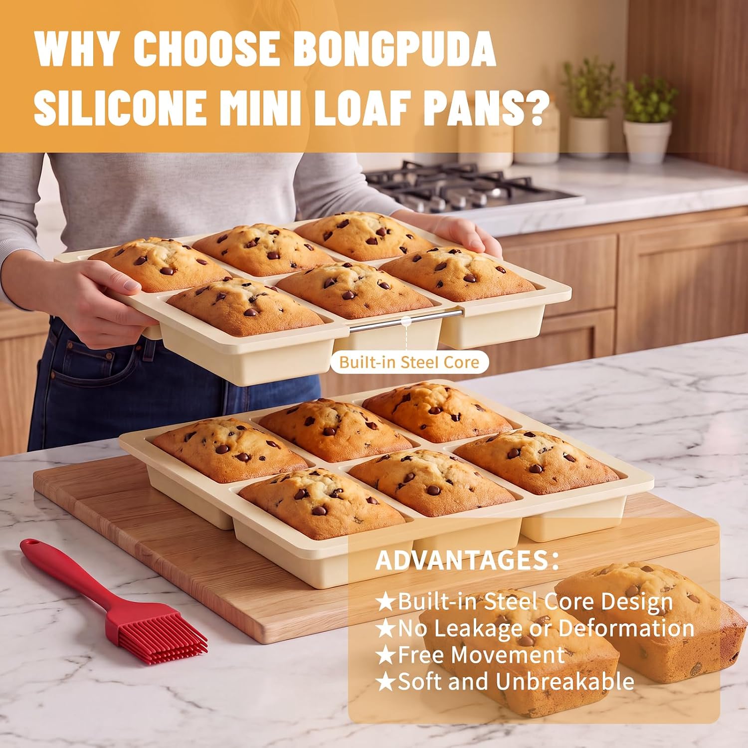 6 Cup Silicone Mini Loaf Pans with Metal Frame-3 Pack,for Mini Loaf etc.