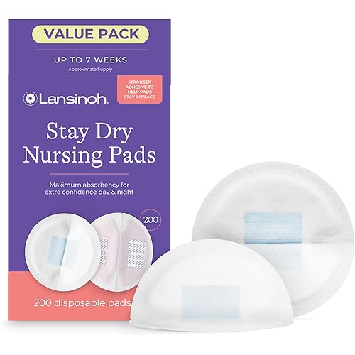 Lansinoh Stay Dry Disposable Nursing Pads, Soft and Super Absorbent Breast Pads, Breastfeeding Essentials for Moms, 200 Count