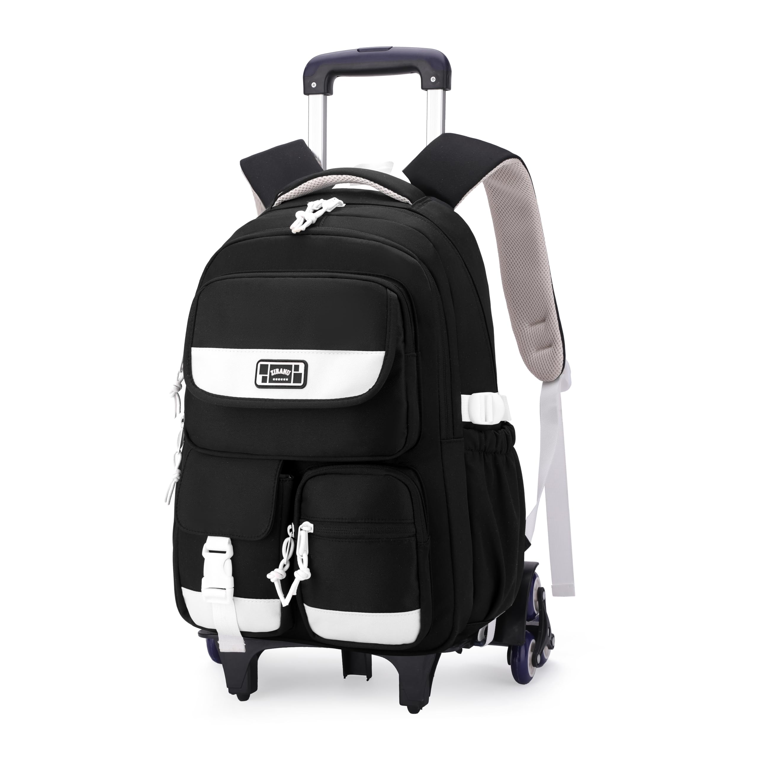 MITOWERMIKids Rolling Backpack Carry On Luggage Solid-color Girls Backpack with Wheels Boys Trolley Bag Wheeled Backpack for School Black-6 wheels