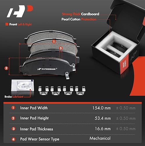 Miniatura 3 de A-Premium Juego de rotores de freno de disco ventilados delanteros de 10.28 pulgadas + pastillas de cerámica compatibles con modelos seleccionados