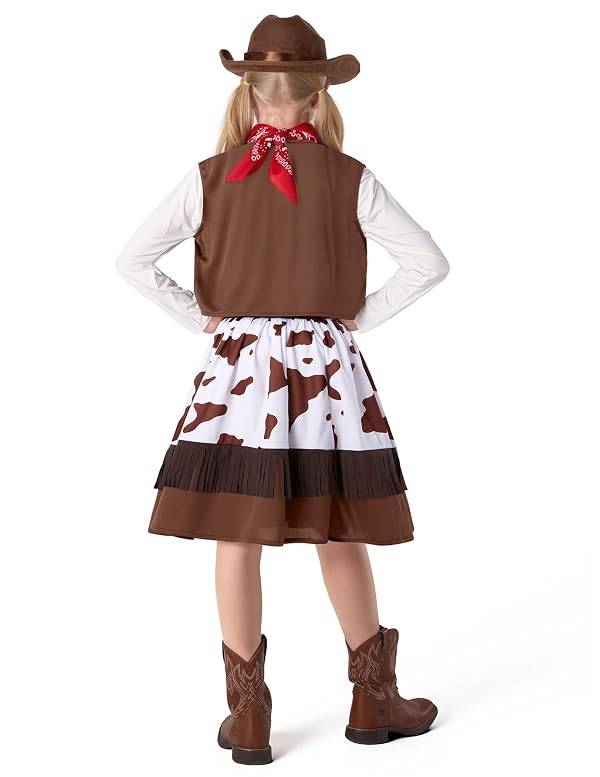 Spooktacular Creations Cowgirl Costume for Girls, Kids Brown Western Dress, Cowgirl Outfit with Hat for Halloween Dress up Roleplay (Small 5-7 YRS) by Spooktacular Creations - Used condition - Image 4