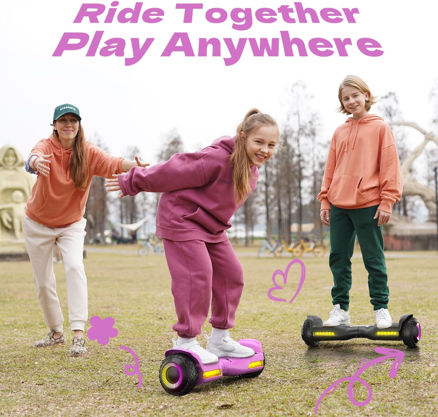 Gyroor Self Balancing Scooter New G13 All Terrain Balancing Scooter with LED Lights, Self Balancing Off Road with Bluetooth for Kids ages 6-12 and Adults-Pink
