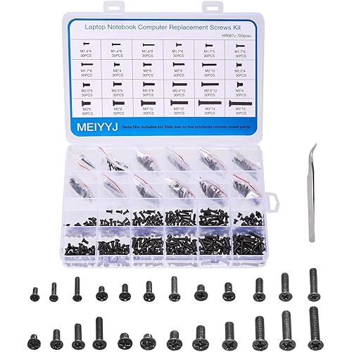 MEIYYJ 720pcs Laptop Notebook Screws Set,Replacement Computer Screws Kit,M1.4,M1.7,M2,M2.5,M3 countersunk Flat Head Phillips Mini Screw Set for Electronic Repair.