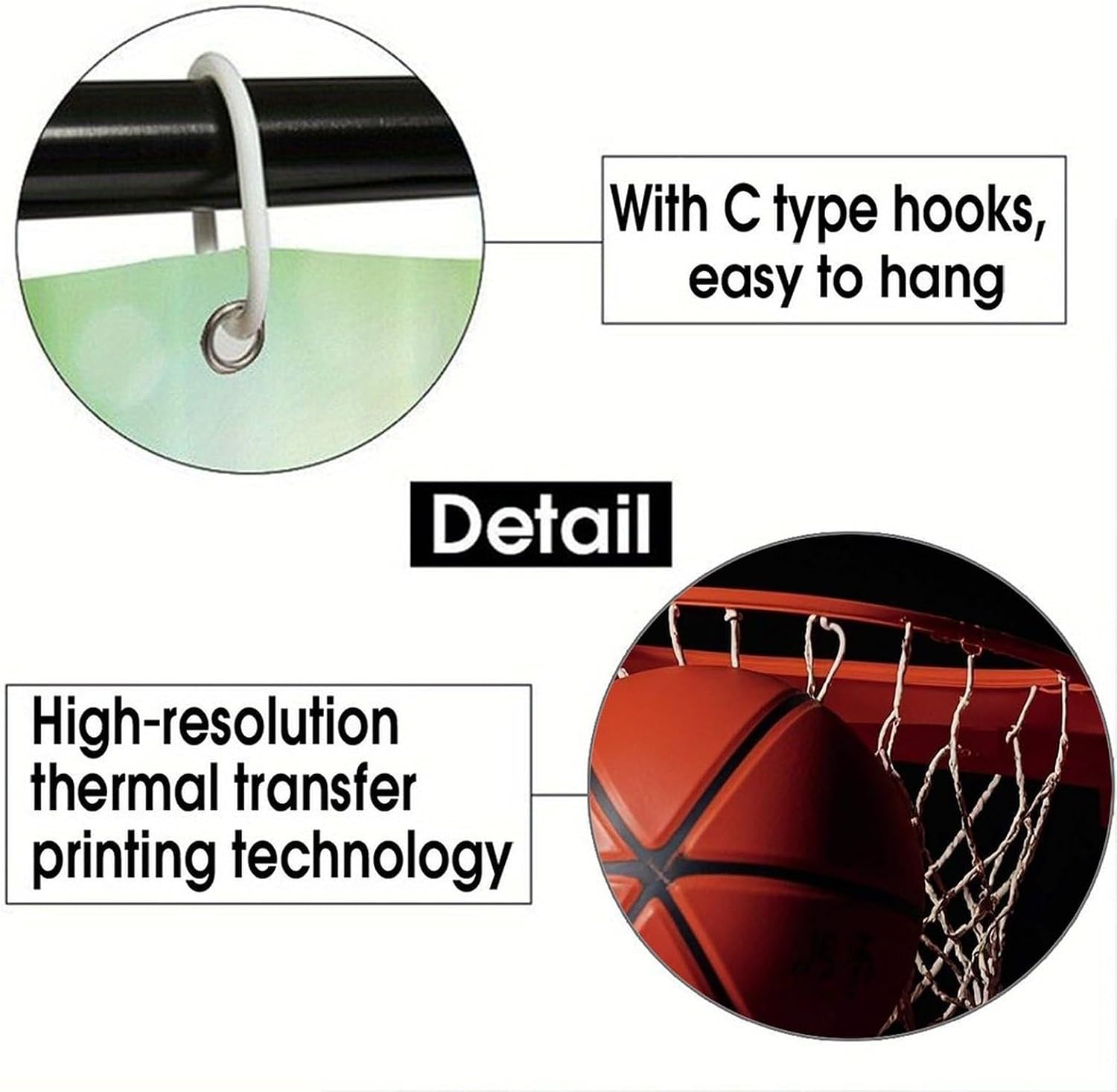 Basketball Shower Curtain Waterproof Bathroom Shower Curtain Minimalist Aesthetic Bath Curtain Cloth Curtains with Hooks Cute Bathroom Accessories Decor 70.8"x70.8" image 4