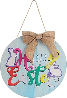 ULTECHNOVO Easter House Number Sign for Front Door Welcome Door Sign Door Hanging Sign Decorative Door Sign Wooden Signboard Wooden Hanging Sign Wooden Door Sign Blue Front Door Door Hanging