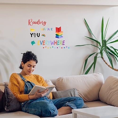 Miniatura 7 de SUPERDANT Calcomanías de pared de lectura, cita inspiradora, calcomanías de aprendizaje para niños, rincón de lectura, lectura te llevará a todas