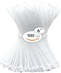 Cable Ties, 1000 PCS Electrical Cable Ties, 6 Inch Self-Locking Nylon Cable Zip Ties, Heavy Duty Cable Management Ties for Home Office (1000, White)