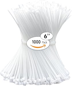 Cable Ties, 1000 PCS Electrical Cable Ties, 6 Inch Self-Locking Nylon Cable Zip Ties, Heavy Duty Cable Management Ties for Home Office (1000, White)