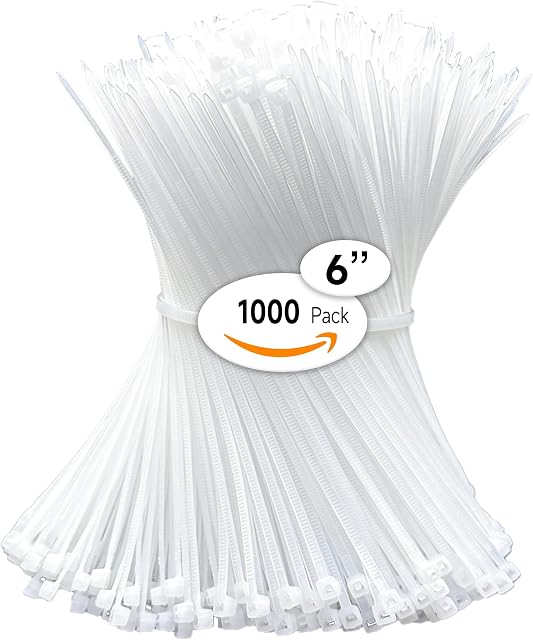 Cable Ties, 1000 PCS Electrical Cable Ties, 6 Inch Self-Locking Nylon Cable Zip Ties, Heavy Duty Cable Management Ties for Home Office (1000, White)