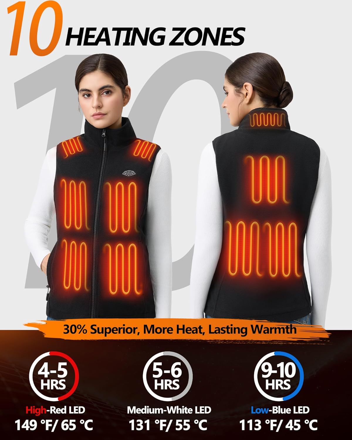 Topdot Fleece Women's Heated Vest with Battery Pack 16000mAh 7.4V, Heated Vest for Women with10-Heated Zones for Outdoor Work - Image 2