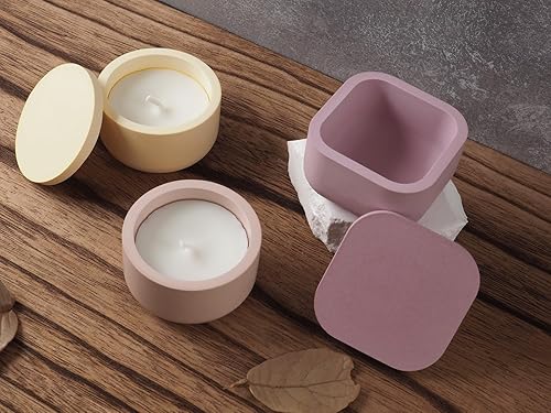 Miniatura 5 de Cajas de almacenamiento con tapas, moldes creativos de silicona para velas, moldes de hormigón redondo y cuadrado para fabricación de botellas para