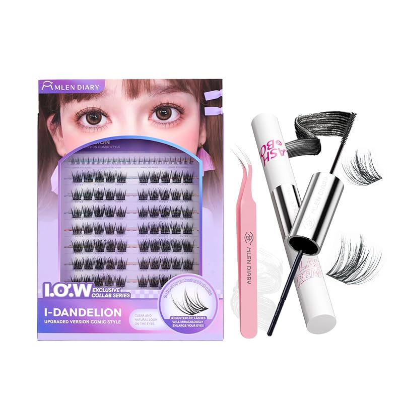 Kit de cílios em tufos MLEN DIARY C Curl 10–12 mm com cílios inferiores de 6 mm, 114 unidades, adesivo e removedor