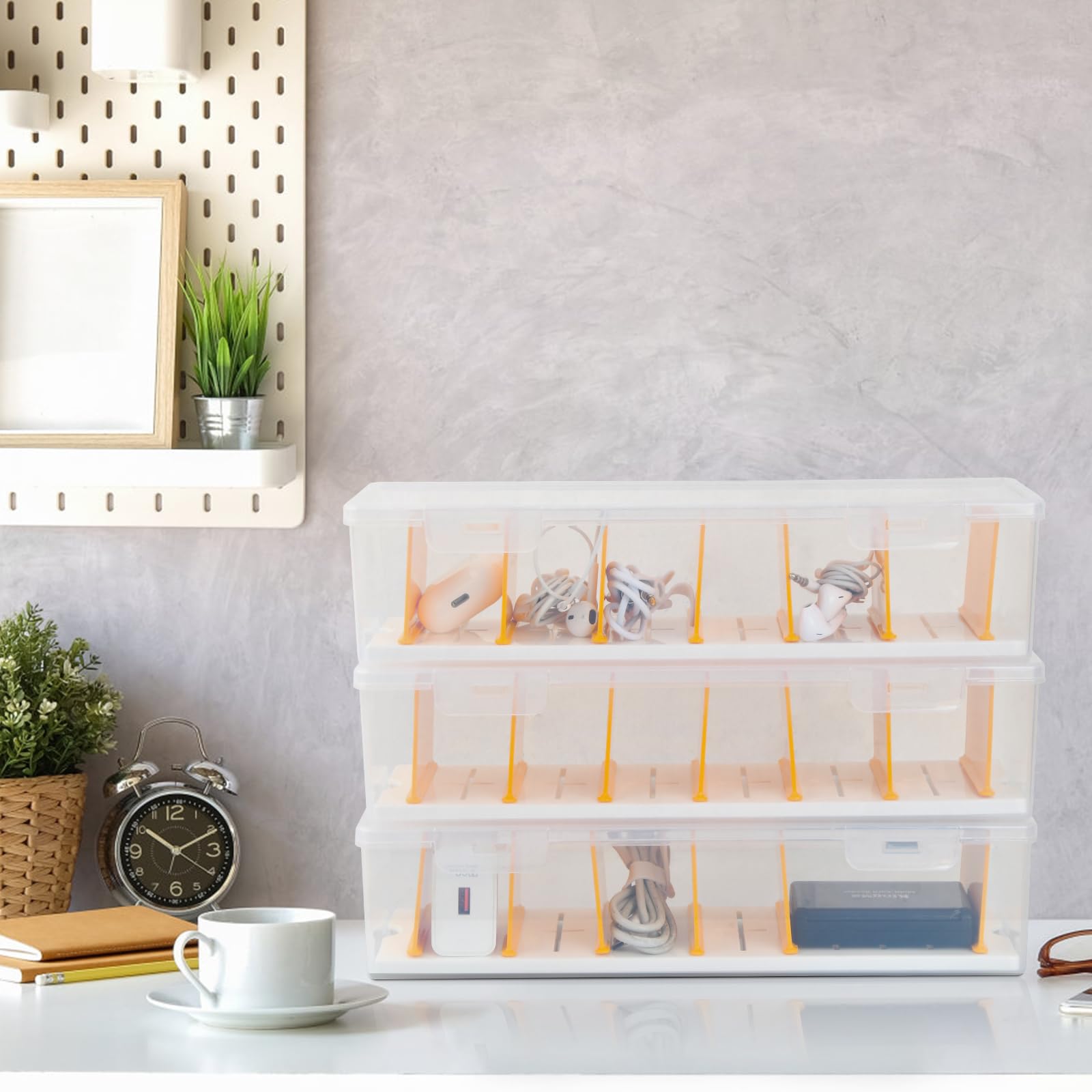 Mapille 3 Stück Kabel Organizer Box, Kabel Aufbewahrungsbox, Kabel Organizer mit 7 Verstellbare Fächern, Kabelaufbewahrung, Ladekabel Aufbewahrung für
