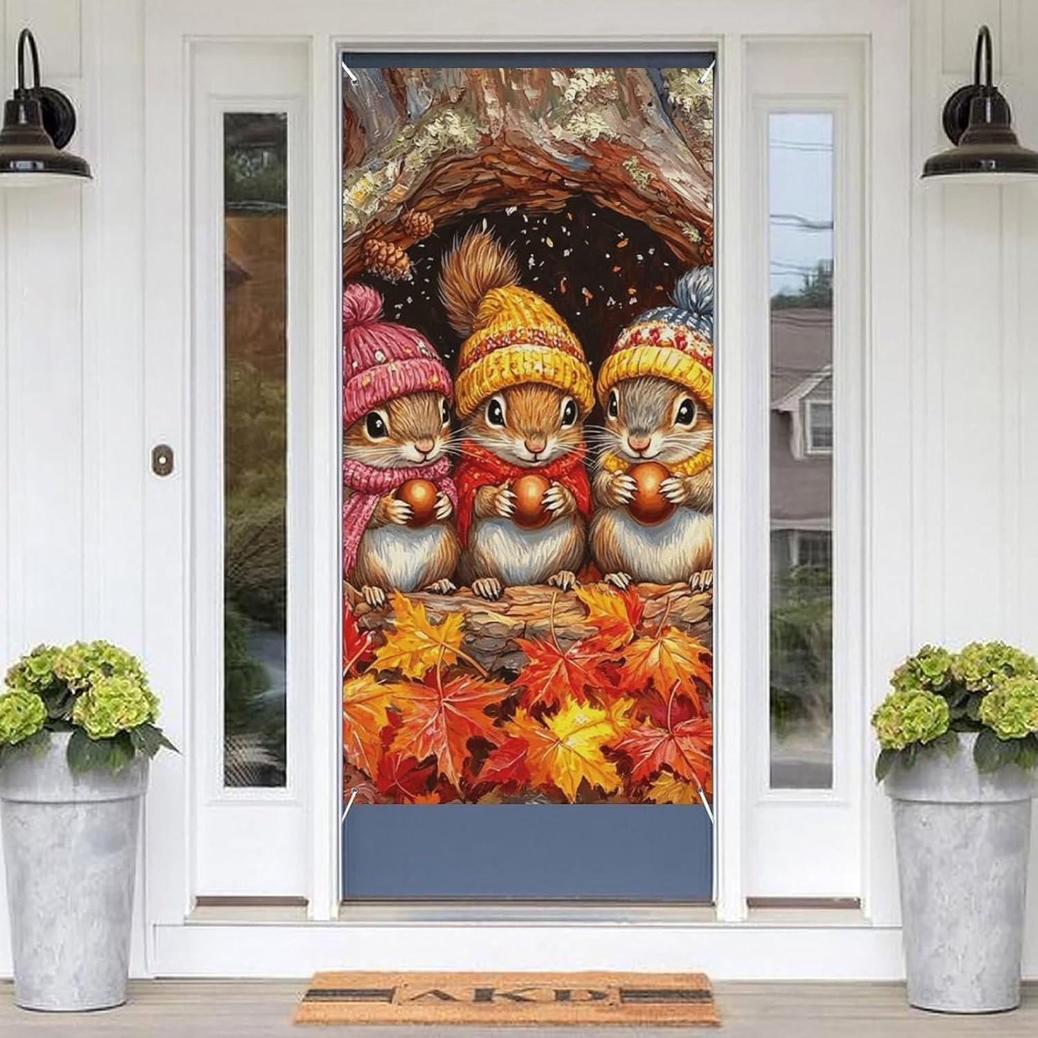 Autumn Squirrels Decoration Door Banner Welcome Door Cover image 3