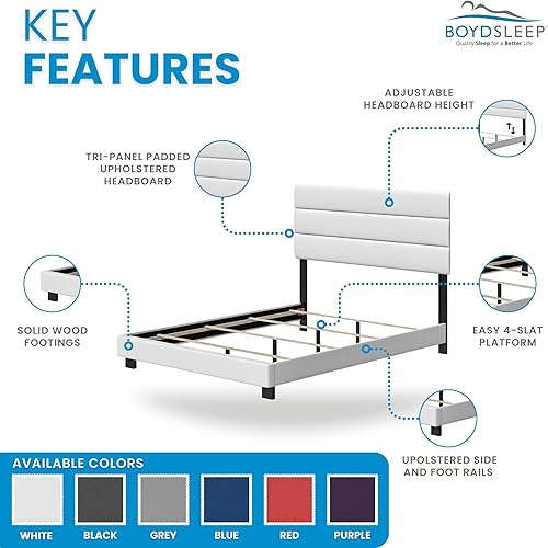 Miniatura 20 de Boyd Sleep Milan - Marco de cama de lino negro con plataforma totalmente tapizada con cabecero ajustable, base o somier calificado para su uso Negro