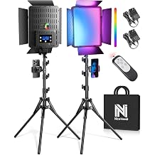 NiceVeedi 2-Pack RGB Photography Lighting with 20 Effects, 40W/360&deg; Full Color/2700-6500K Studio Lights with Remote & Display, Video Light for Video Recording/Photography/Streaming/YouTube/TikTok