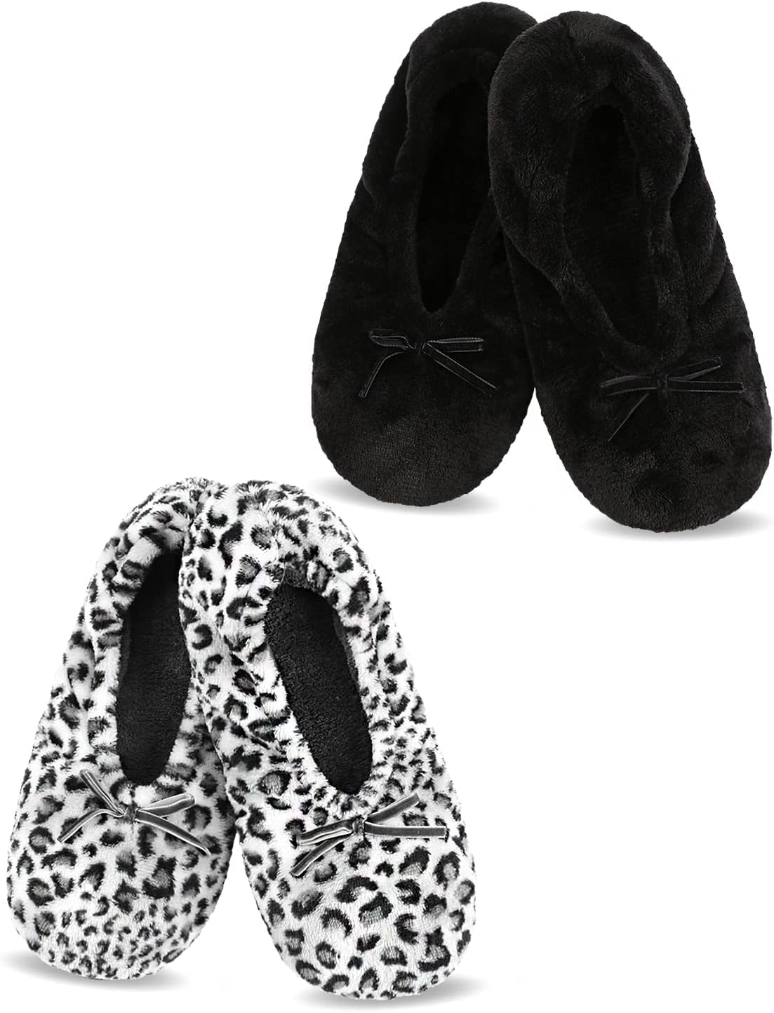 Panda Bros 2 Pairs Women's Ballerina House Slippers, Anti-Skid Comfy Warm Ballet Style Slippers