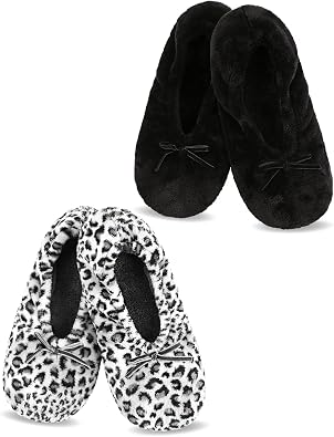 Panda Bros 2 Pairs Womens Ballerina House Slippers, Anti-Skid Comfy Warm Ballet Style Slippers