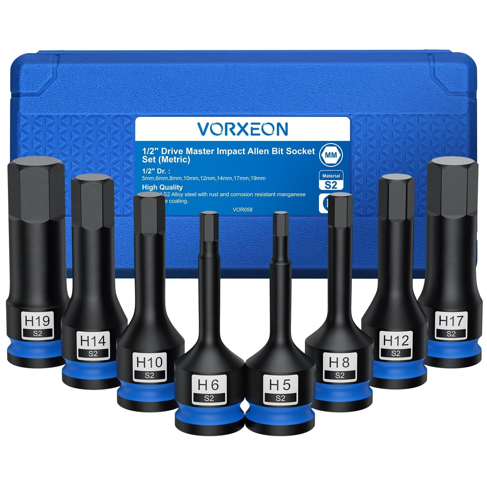 1/2" Hex Socket Set 5-19mm Allen Socket Wrench Set Impact Hex Impact Socket Bits for Garage Car Repair Workshop