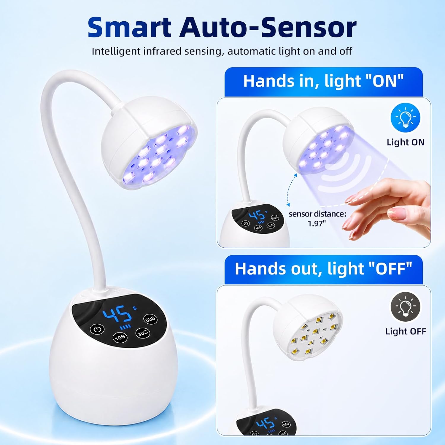 UV Nail Lamp Cordless, 360° Gooseneck Flash Cure Nail Lamps Smart UV Light with 4 Timers & Auto Sensor for Salon Home DIY