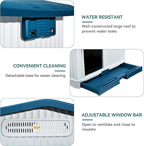 Miniatura 5 de YITAHOME Casa grande de plástico para perros con techo elevable, refugio para cachorros para interiores y exteriores, con base desmontable y ventana