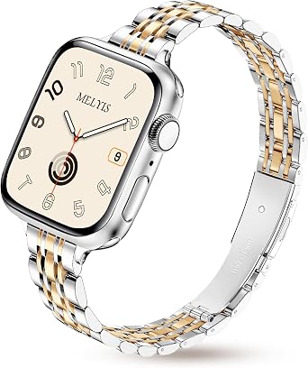 Melyis Slim Metal Band Fits Apple Watch Bands for Women 46mm 45mm 44mm 42mmSeries 3 2 1 49mm, Stainless Steel iWatch Bands, Thin Band for Apple Watch Series 11 10 9 8 7 6 5 SE Ultra, Silver&Gold