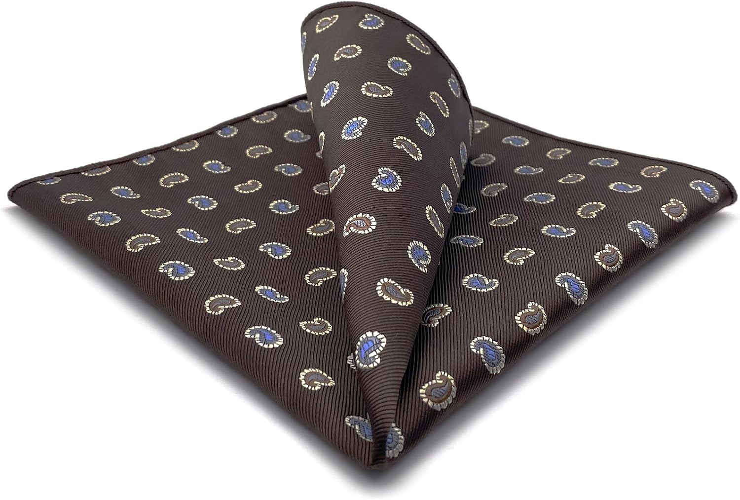 S&W SHLAX&WING Pocket Squares for Men Blue Brown Paisley for Business XL Woven