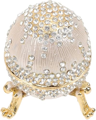 Cabilock Caja de baratijas con forma de huevo de Faberge pintada a mano con bisagras, soporte para anillos de joyería, cajas coleccionables, cajas