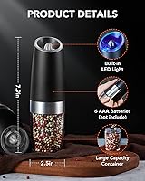 Vista 4 de FORLIM Gravity - Juego de molinillo eléctrico de sal y pimienta, molinillo automático de pimienta, molinillo de pimienta, funciona