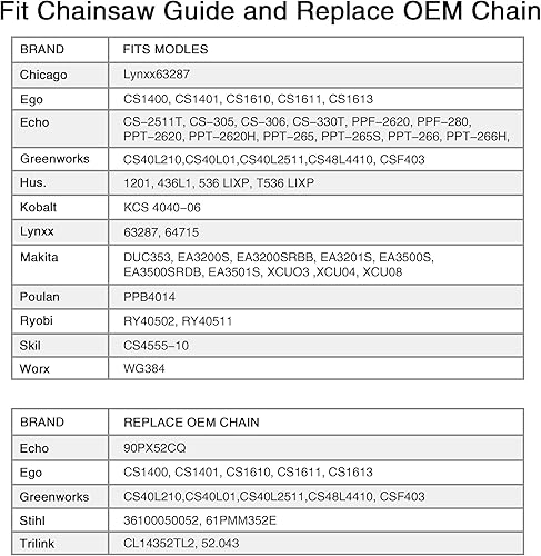 Miniatura 5 de SawWorks Paquete de 3 cadenas de motosierra de 14 pulgadas SW-R52, paso LP de 38 pulgadas, calibre 0.043 pulgadas, 52 eslabones de transmisión,