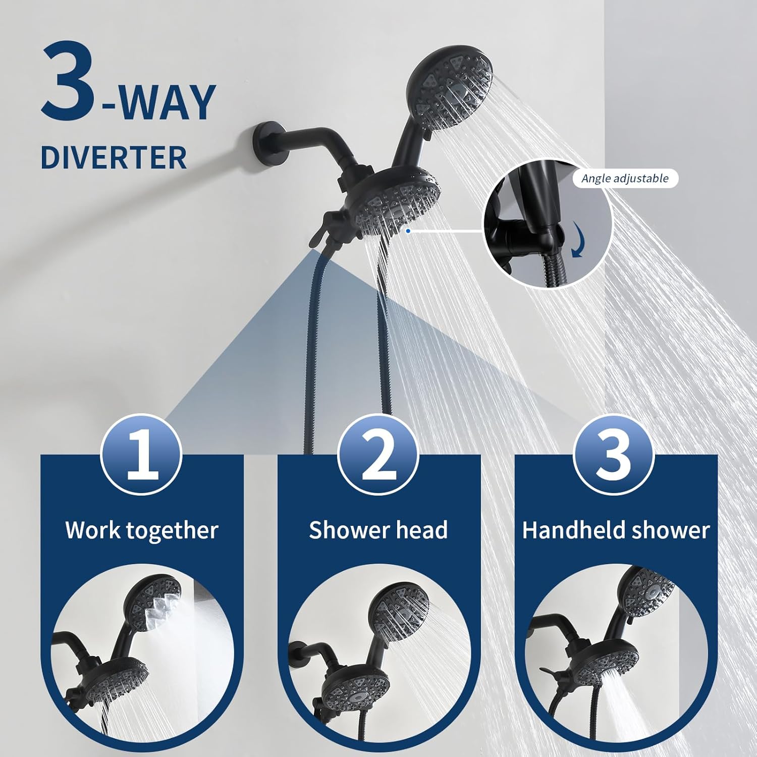 Tub and Shower Faucet Set Complete Dual Shower Head and Handheld 2 in 1 Combo Set Shower System with Tub Spout Tub and Shower Trim Kit Matte Black - Image 3