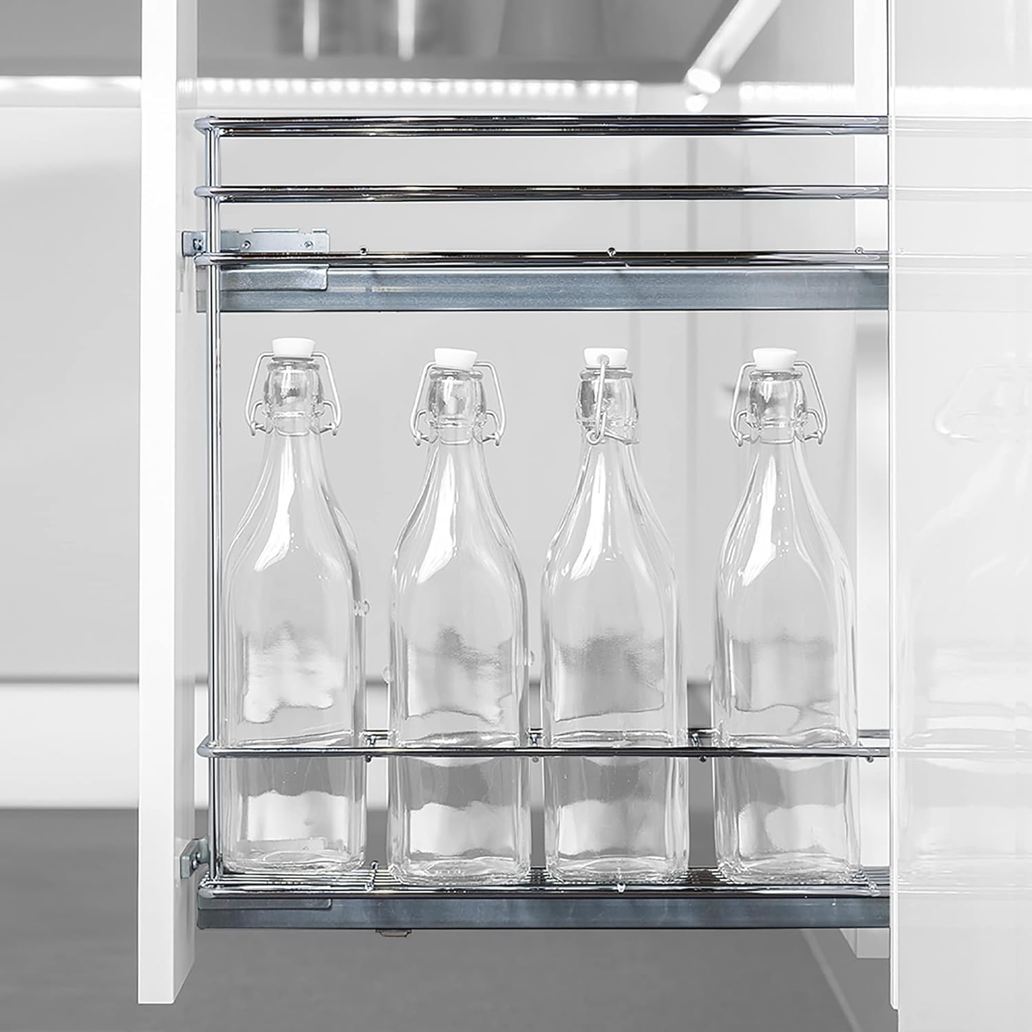 Carrello cestello portabottiglie Estraibile per Mobile di Cucina in Acciaio Cromato - Base mobile - Sistema Ammortizzato Soft - Close