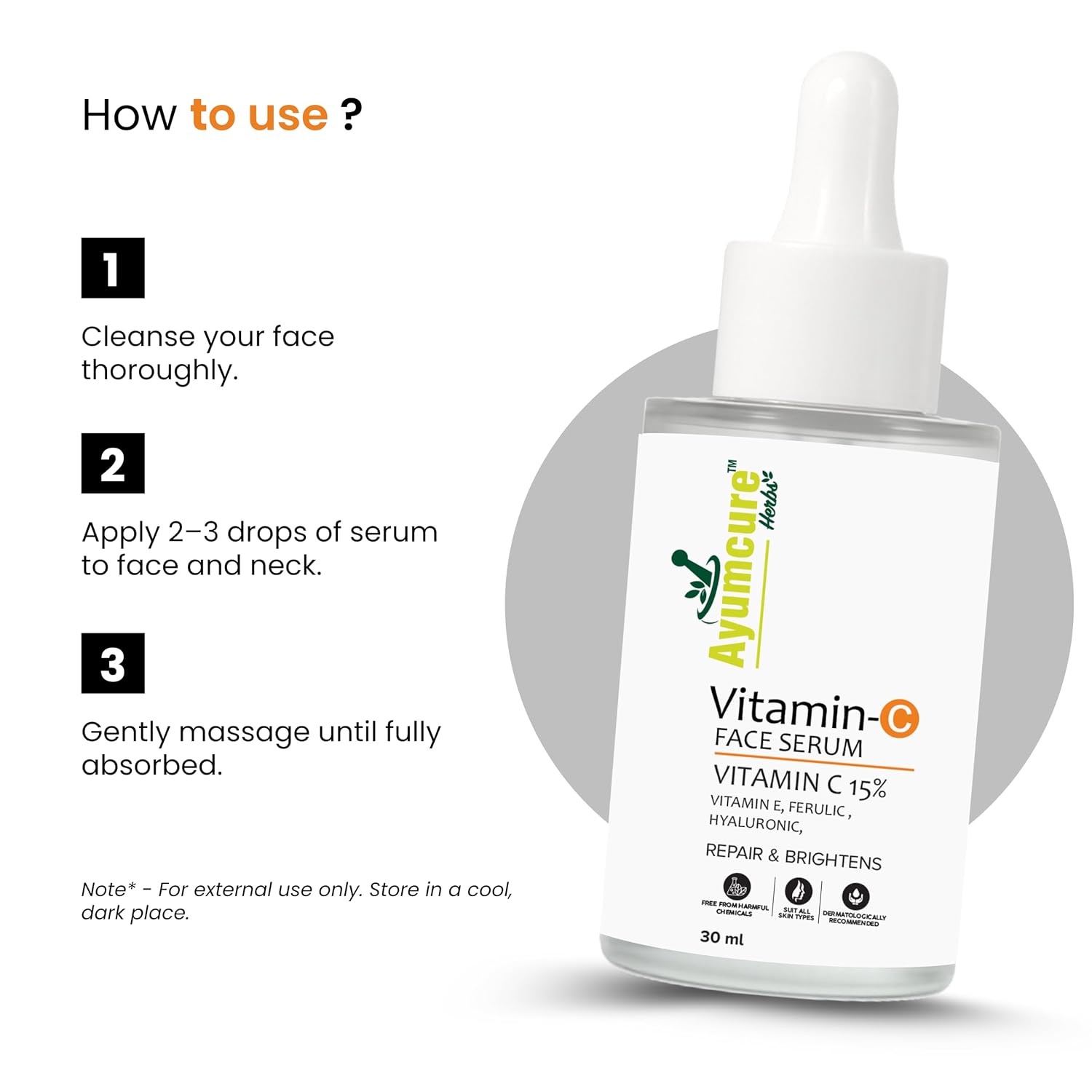 15% Vitamin C Face Serum 30 ml | Brightening & Anti-Aging | With Vitamin E, Ferulic Acid & Hyaluronic Acid | Reduces Dark Spots, Wrinkles & Hyperpigmentation | Suitable for All Skin Types