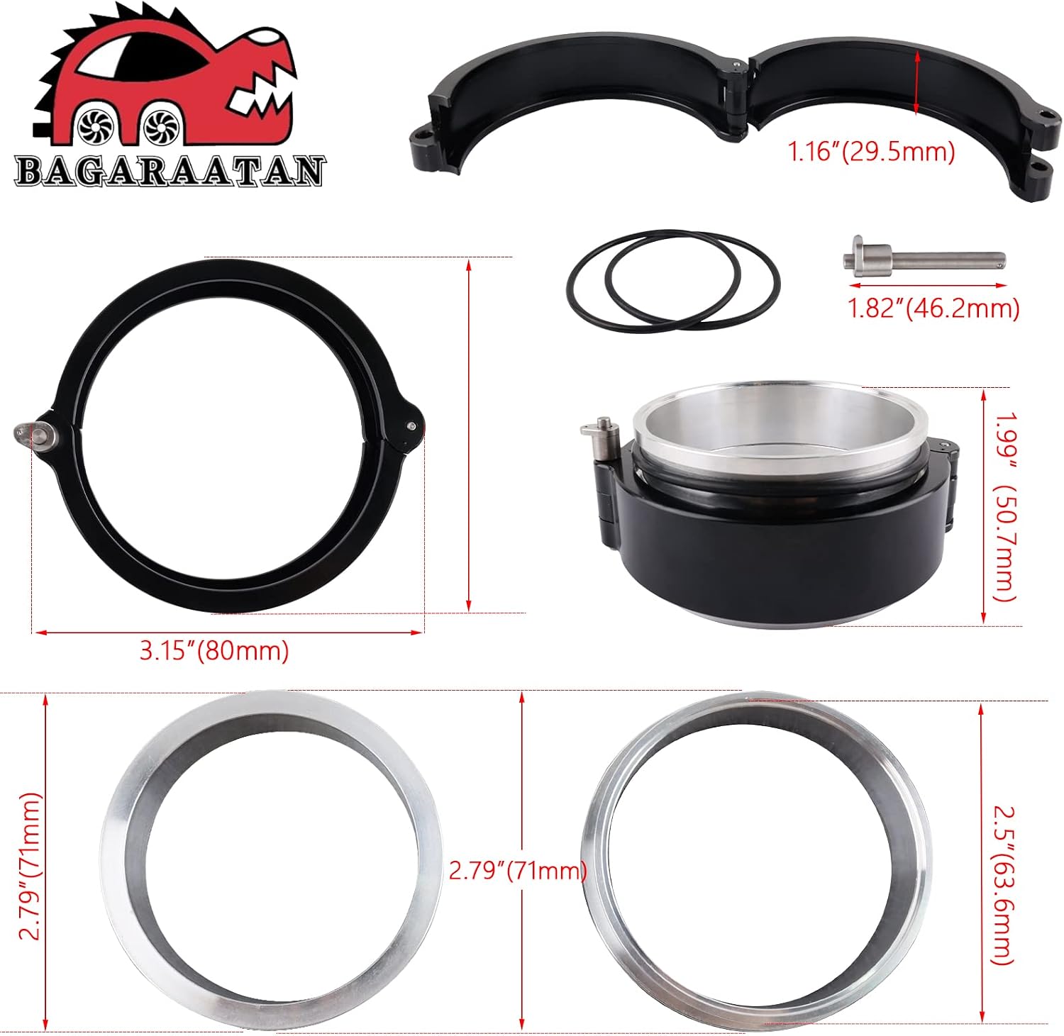 Aluminum Quick Release V-Band Clamp,2.5"/63m Intake Intercooler Pipe Clamp,Intake Intercooler Pipe Throttle Union Sleeve(Black)