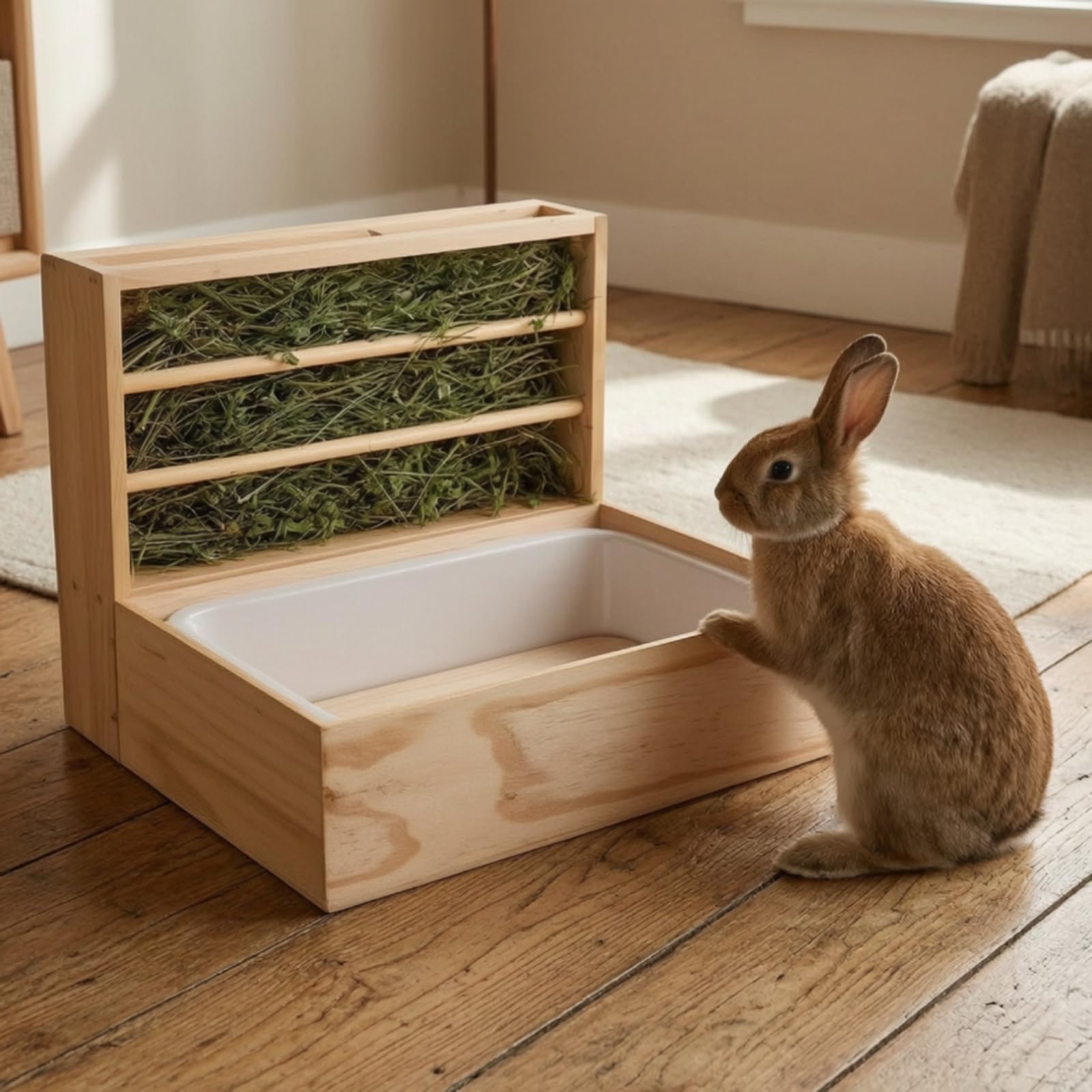 Baoblaze Dispensador de para Cobayas Conejos Hámsteres y Chinchillas con Alimentador Organizador Tolva y Bandeja Extraíble de Madera Adecuado para Jaulas Domésticas y Áreas de Juego Interiores