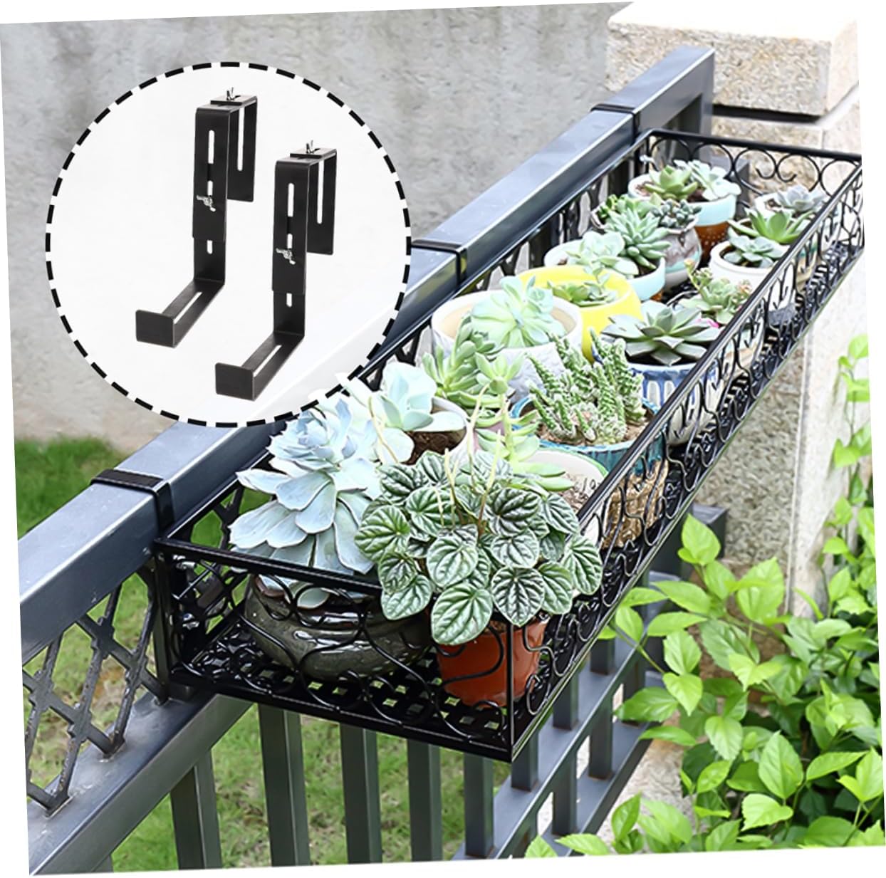 4pcs Railing Flower Pot Holder Bracket for Planters Easy to Install Deck Mount Shelf Accessory for Garden Balcony and Windowsill Decor