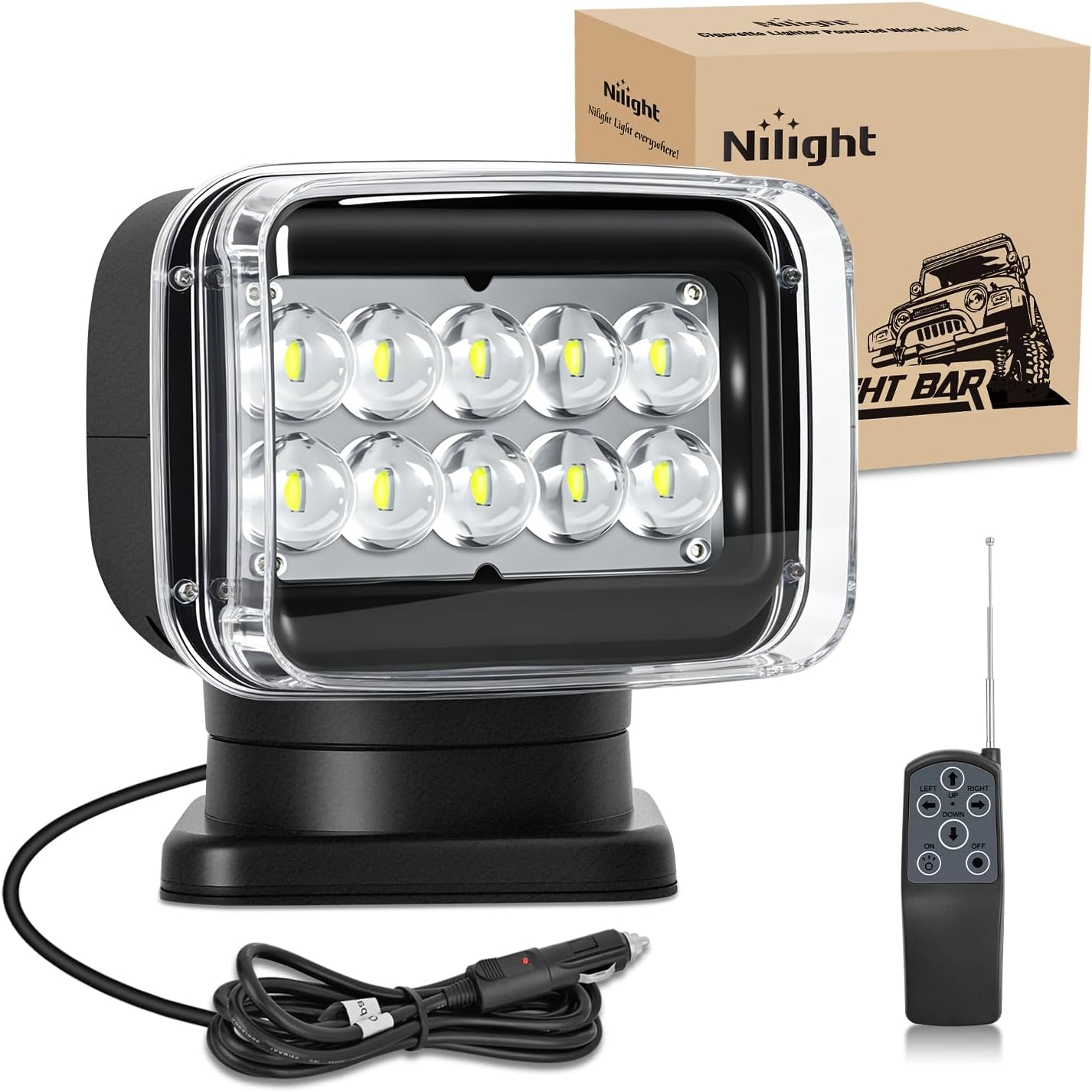 Nilight Magnetic Marine Boat Light Remote Control LED Spotlight 50W 4800LM 12V-24V 360° Rotating for Yachts Truck SUV UTV Tractors Offroad Hunting Search