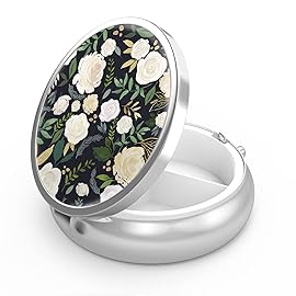 Pill Box 3 Compartment Small Pill Case,Portable for Pocket or Purse Pill Organizer Pill Container Holder to Hold Vitamins, Medication, Fish Oil and Supplements(Elegant Flowers)