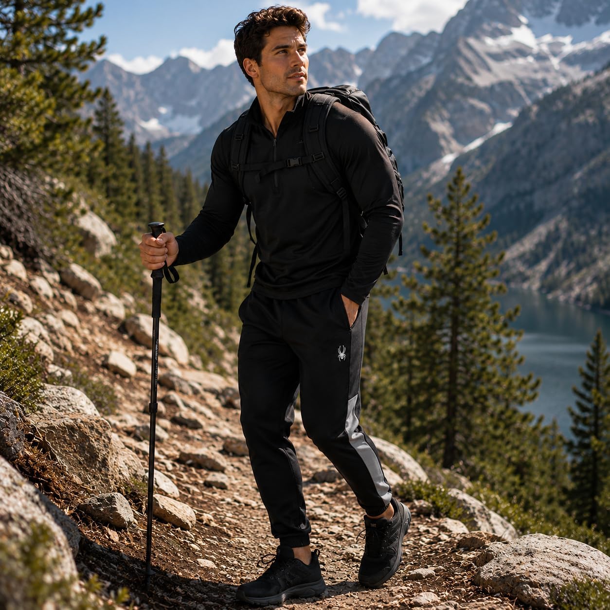 Spyder Mens Sweatpants - Brushed Fleece Zipper Pockets Drawstring Waist