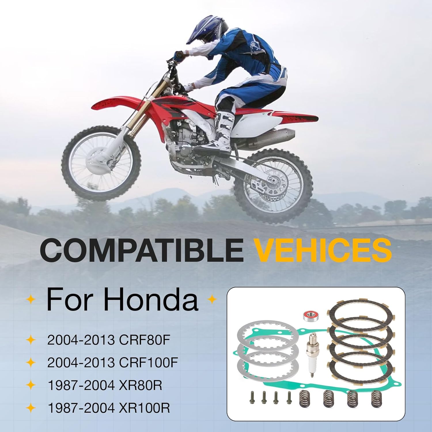 Heavy Duty Clutch Friction Plates & Gasket Kit for Honda CRF80F CRF100F 2004-2013 XR80R XR100R 1987-2004