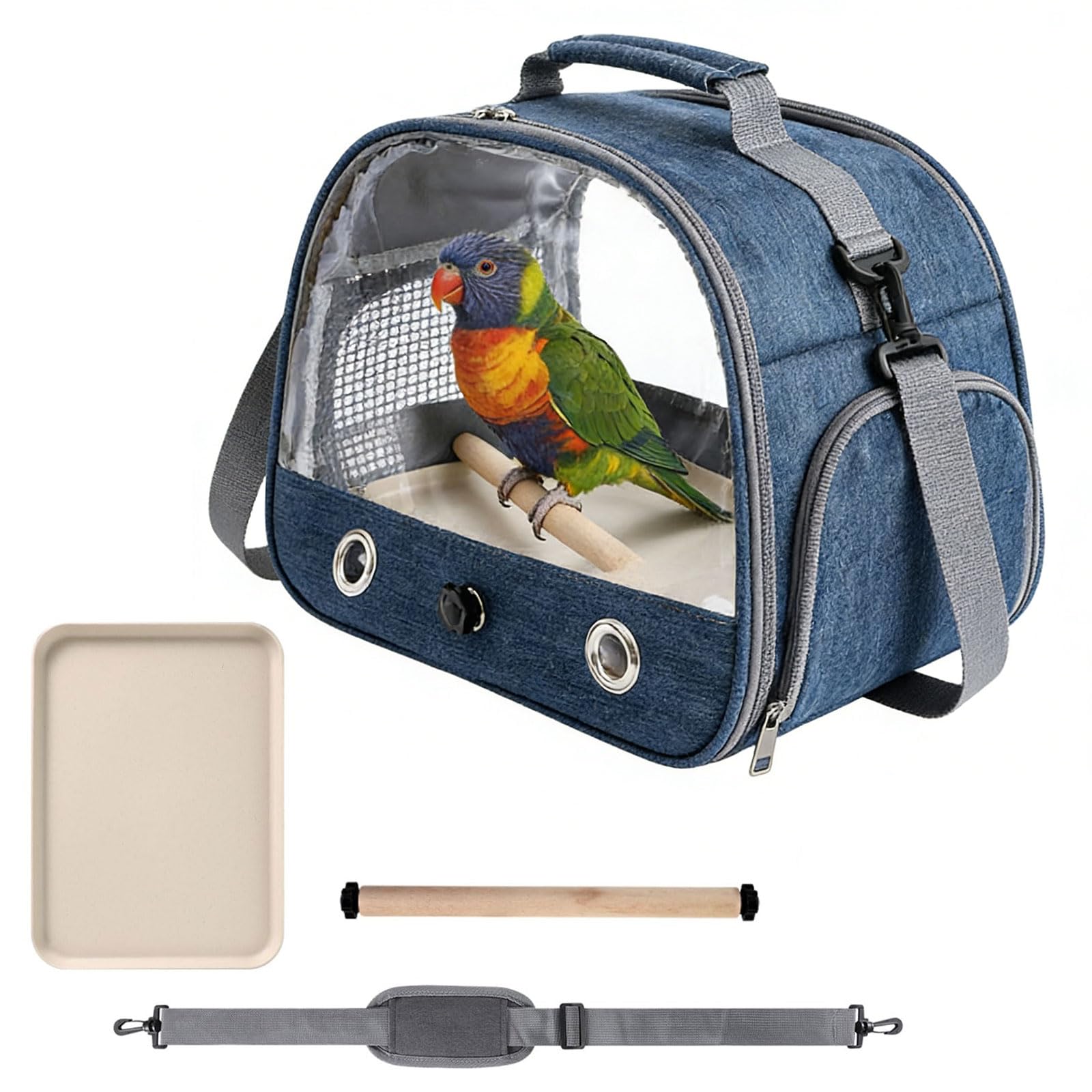 Small Bird Travel Carrier Cage Portable Bird Parrot Parakeet Cockatiel Travel Carrier Bag Lightweight Birds Backpack with Standing Perch and Stainless Tray for Vet Visit Side Access Window