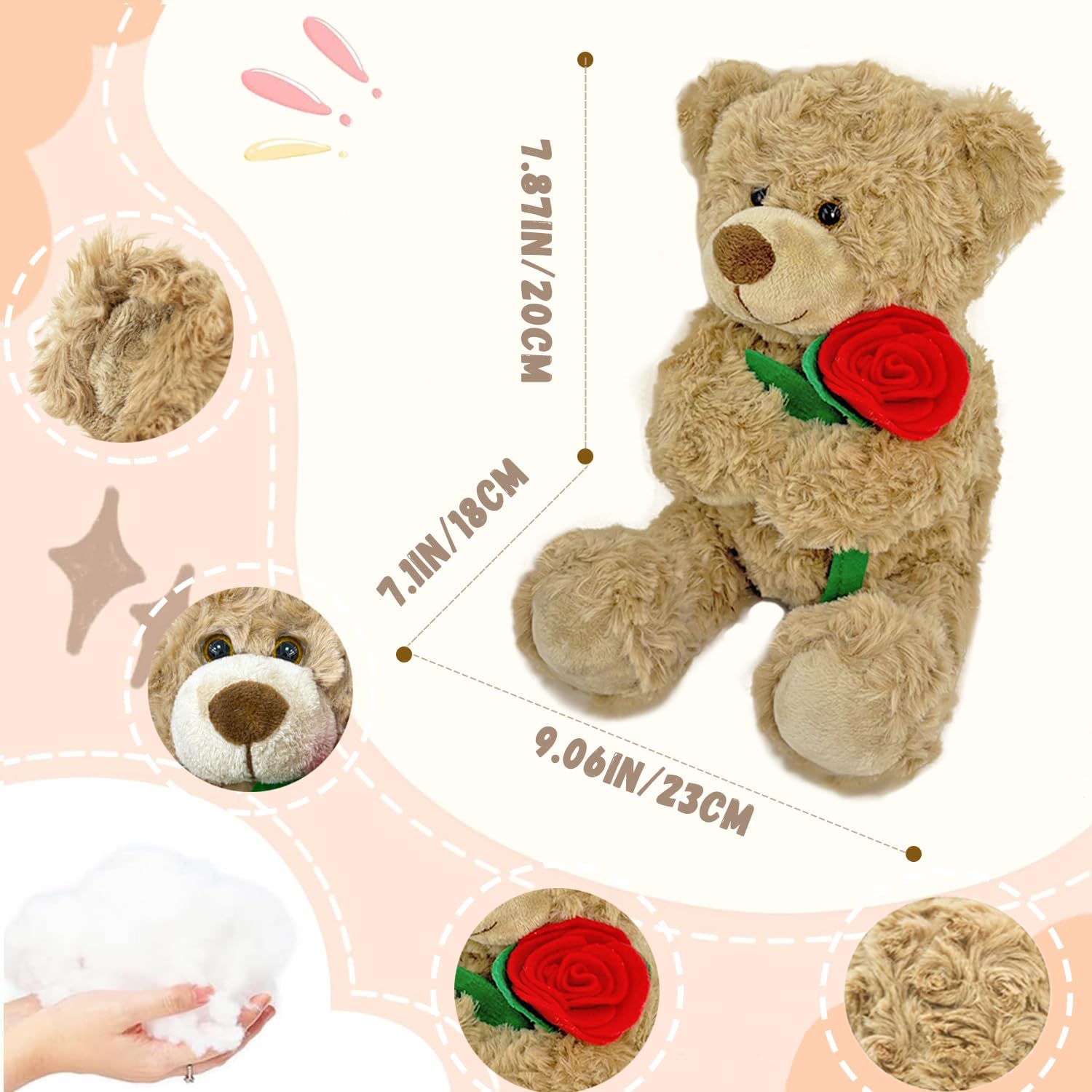 Brown Plush Teddy Bear with Rose 12” Cute Small Teddy Bear Soft Stuffed Animal Plush Doll for Valentines Wedding Anniversary Birthday Gift for Kids Girls Girlfriend Wife Mom - Image 3