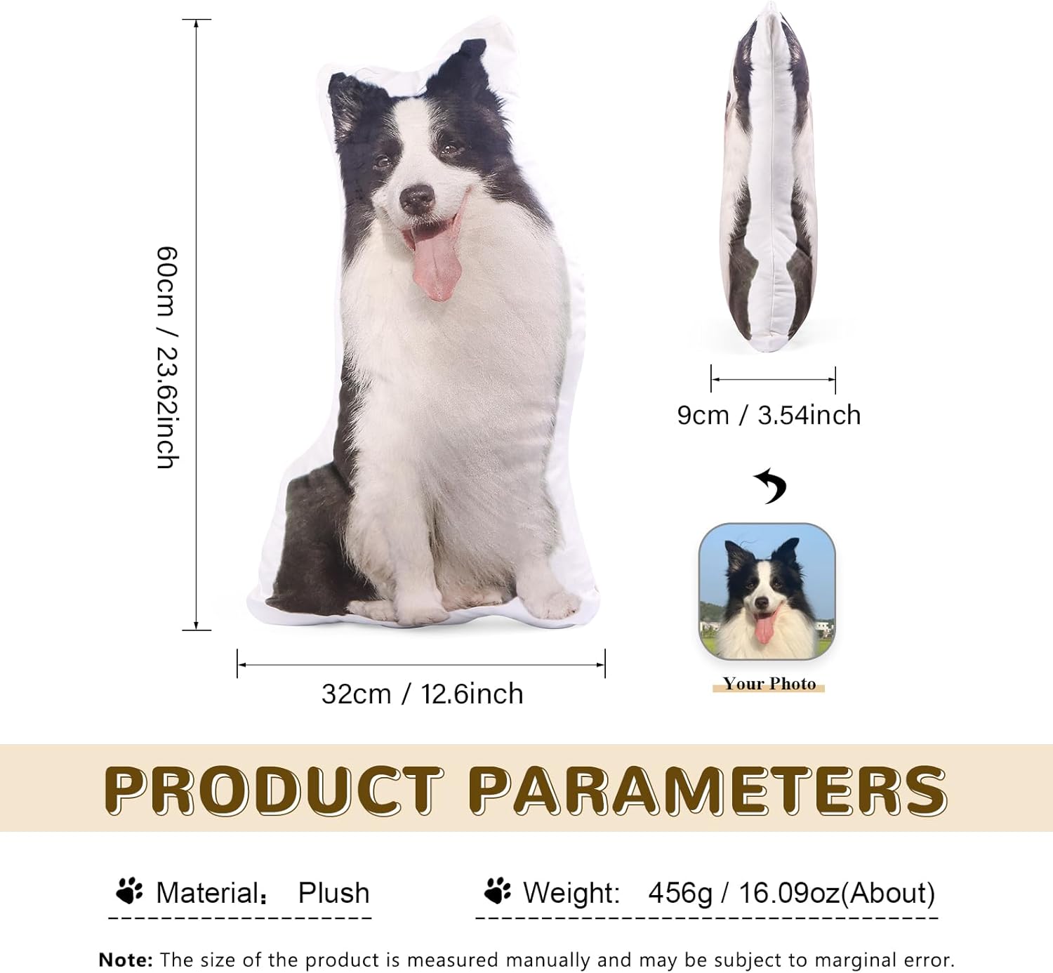 Custom Dog Pillow Personalized Photo Cat Pillow Custom Pet Pillows with Picture Customized Gift for Men Women (24 inches)