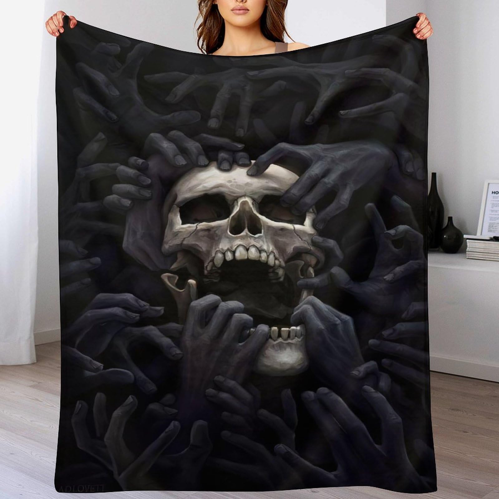 PAZZK Skull Fleece Throw Blanket, Lightweight Warm And Cozy Soft Microfiber Fluffy Flannel Blanket for Bed Sofa Couch Settees, Kids Adult Gift Travel（100×130cm）