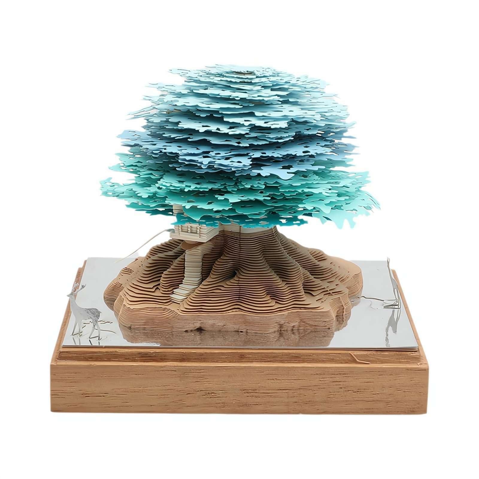 Notes samoprzylepny 3D Paper Sculpture Art, Panorama czterech pór roku Domek na drzewie Stereoskopowa kolekcja papieru Ręcznie robiony prezent oświetleniowy z paskiem papieru(Blue)