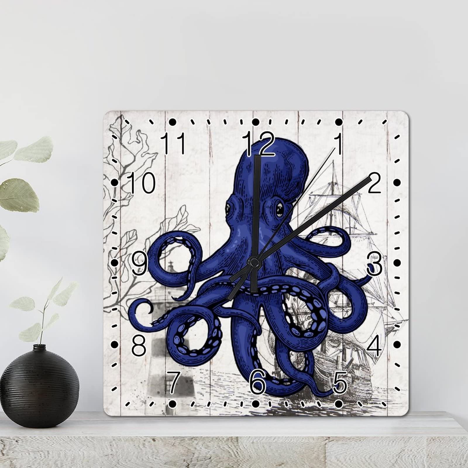 Horloge murale pieuvre en bois pour salon et chambre à coucher