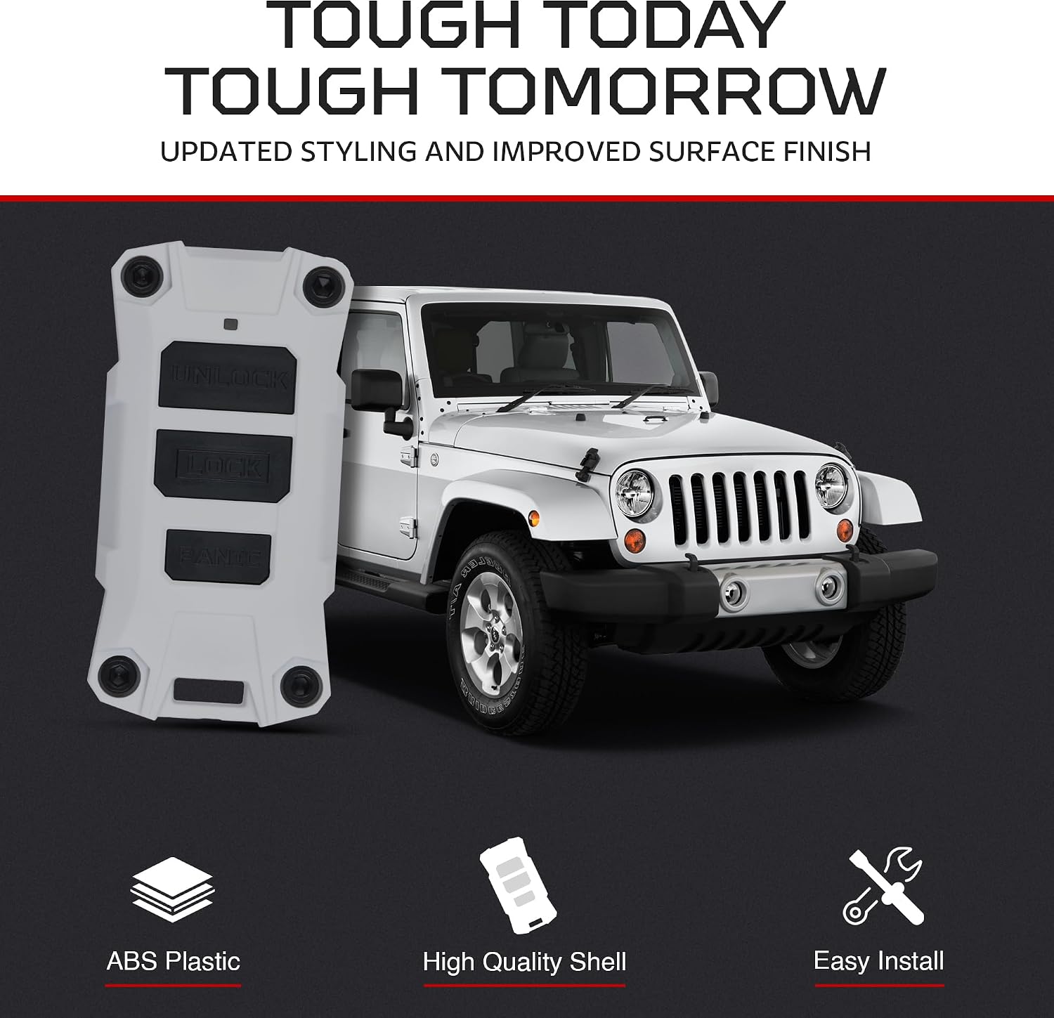 AJT DESIGN Replacement Key Fob Case Compatible with Jeep Wrangler JL (2018+) & Gladiator JT | Rugged ABS Key Fob Shell with Button Set | Compatible Jeep Wrangler JL Accessory, Made in USA - White