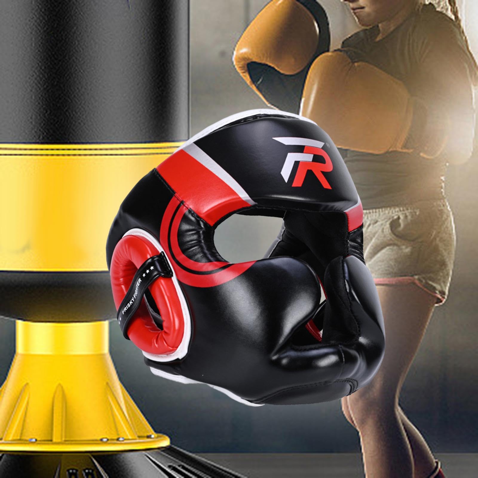 Casco Boxe Protettivo per Bambini Adulti Uomini Donne Casco Taekwondo Regolabile Imbottito Copertura Integrale Viso Materiale Traspirante in PU Pelle
