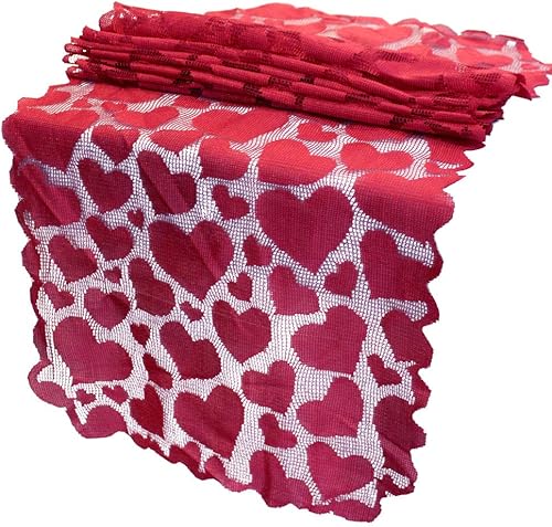 Baryuefull - Camino de mesa rojo para decoración del día de San Valentín, 14 x 72 pulgadas, de encaje, con corazón, para suministros de fiesta de