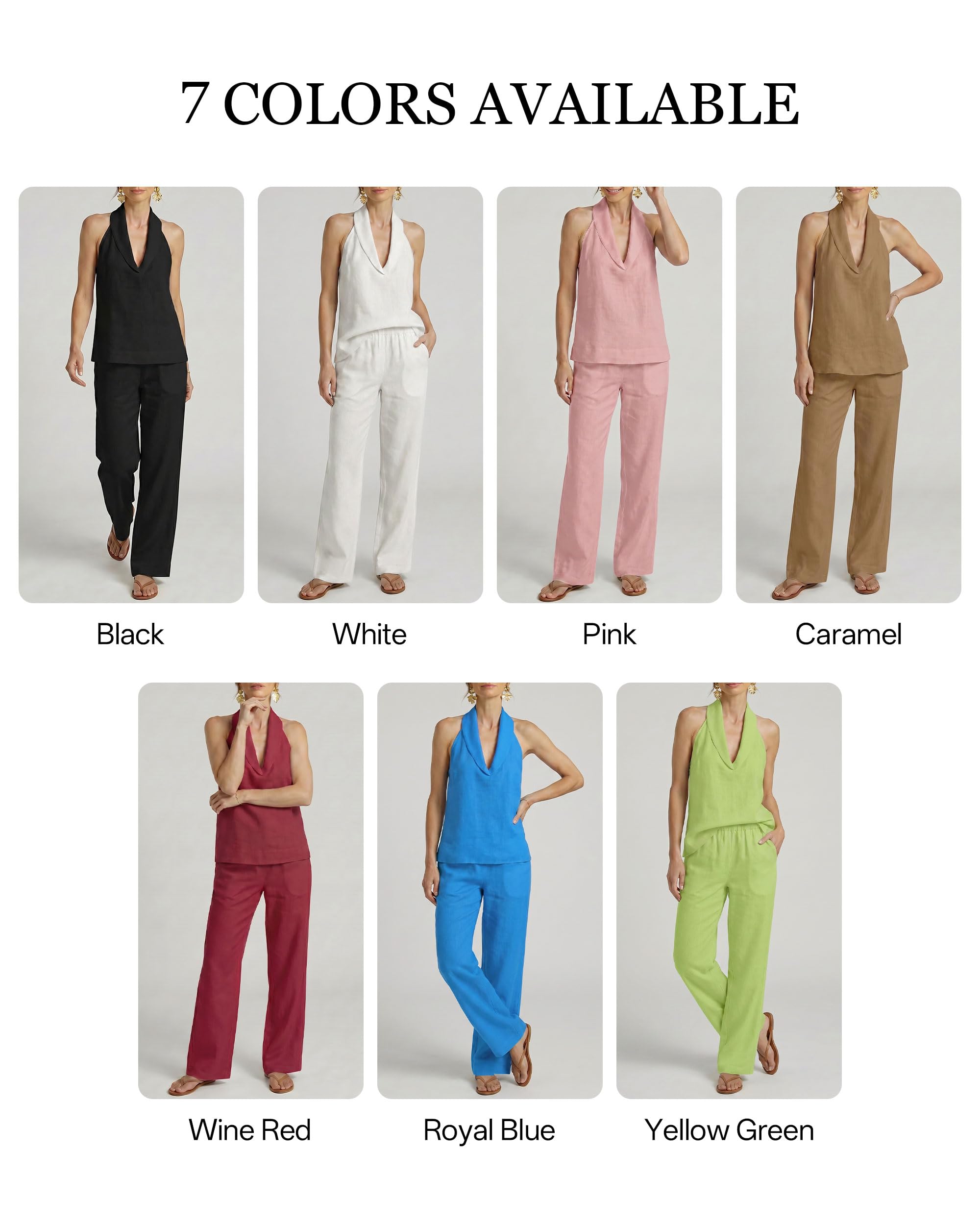Completo Donna Due Pezzi Outfit Estivo Top Halter Pantaloni a Gamba Larga con Tasche